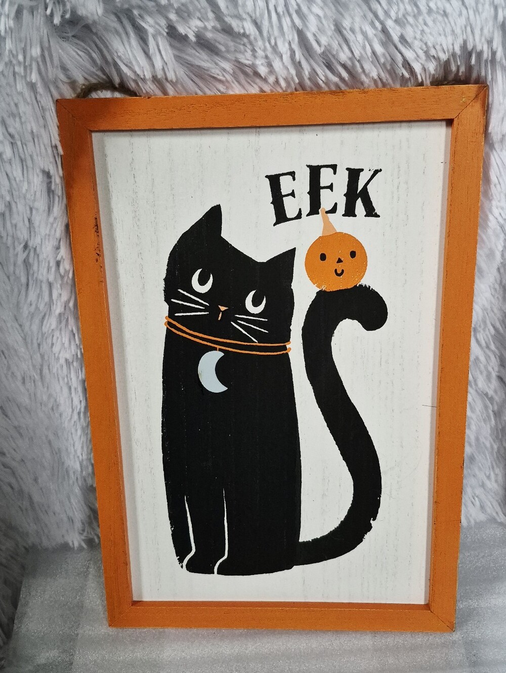 Black Cat Pumpkin Eek Hanging Halloween Sign